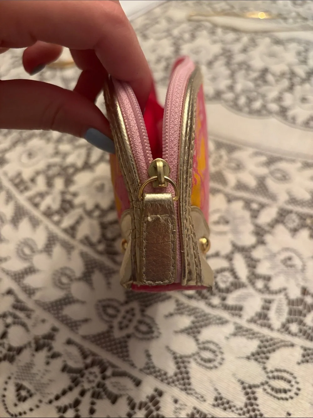 Lilly Pulitzer Pink & Orange Floral Zip Cosmetic Case with Gold Accents